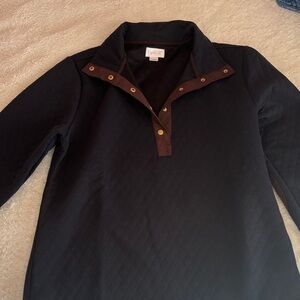 Navy blue Quilted Pullover with Brown Snap-Placket